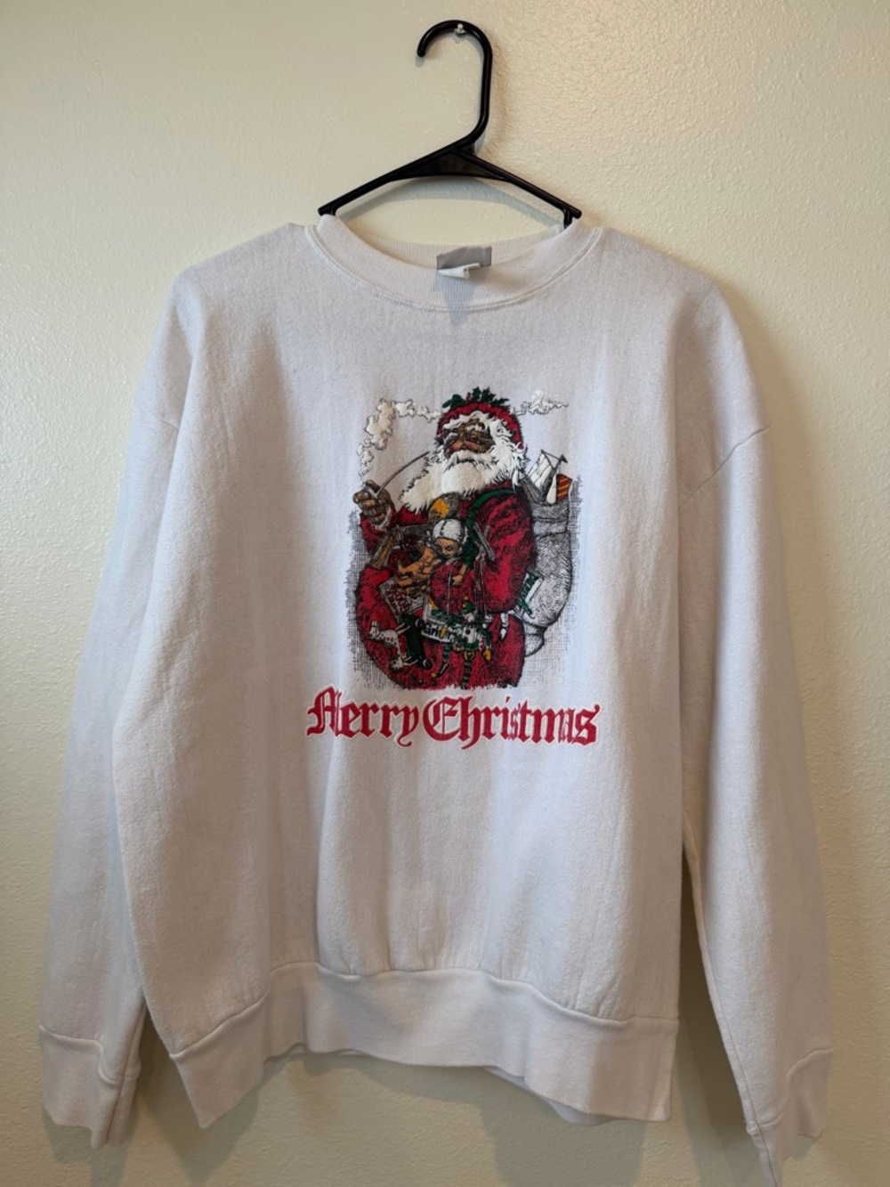 White 'Merry Christmas' Santa Graphic Crewneck Sweater